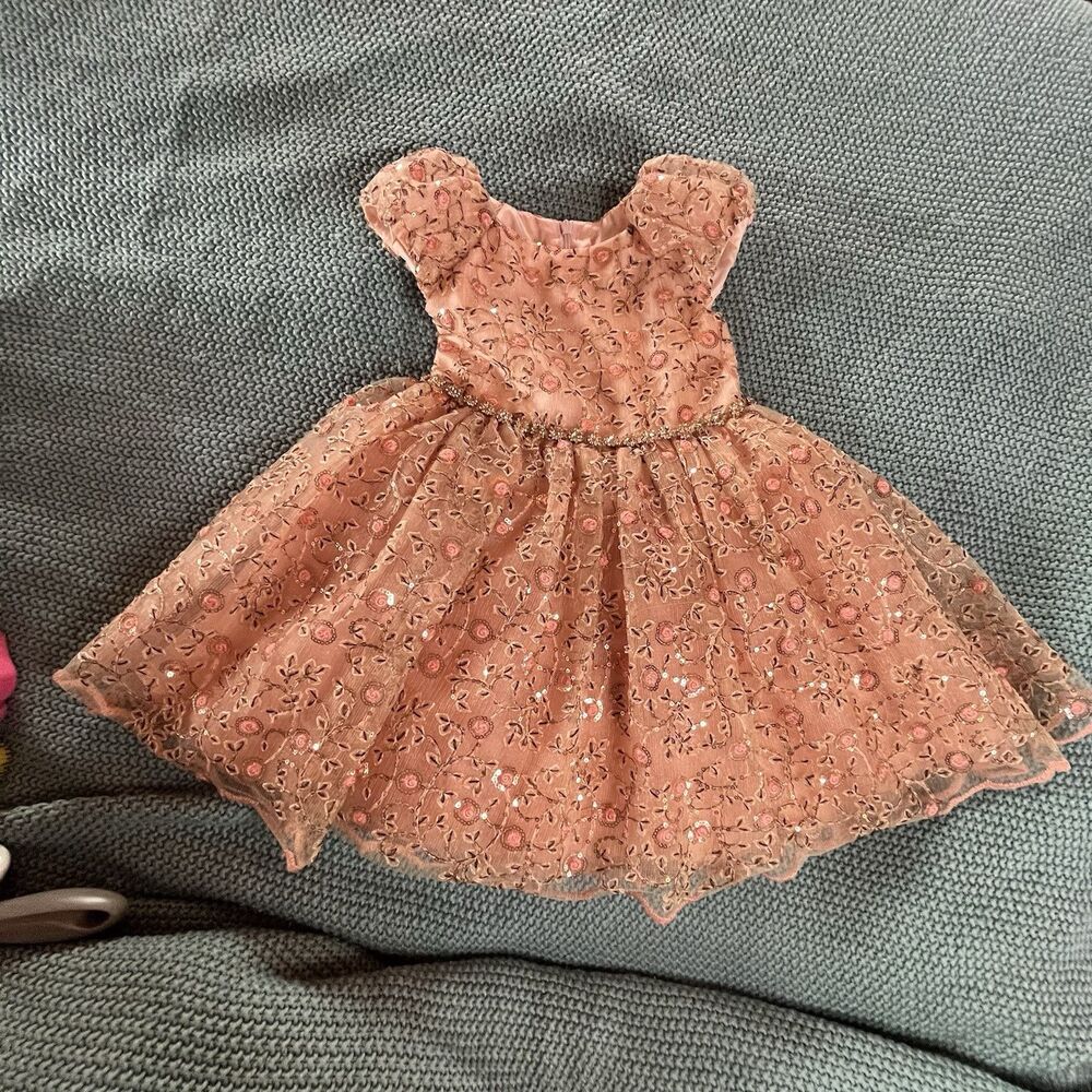 David Charles Girls Pink Peach Dress Bow Sequin Elegant Formal Great Condition 4